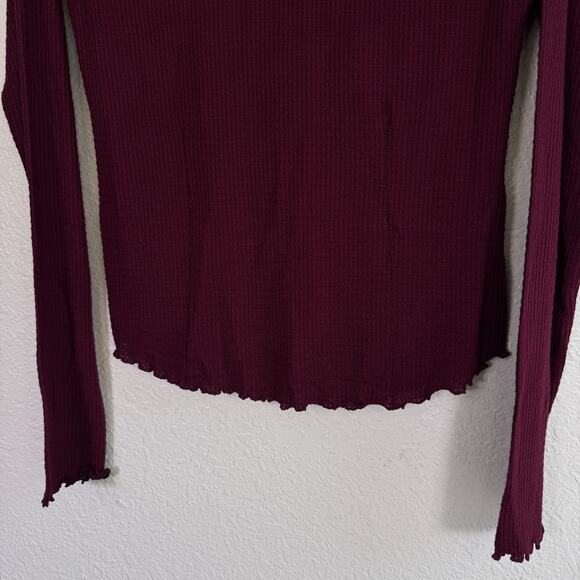 Free People Make It Easy Thermal Top Womens Large Layer High Mock Neck Burgundy - Picture 3 of 9